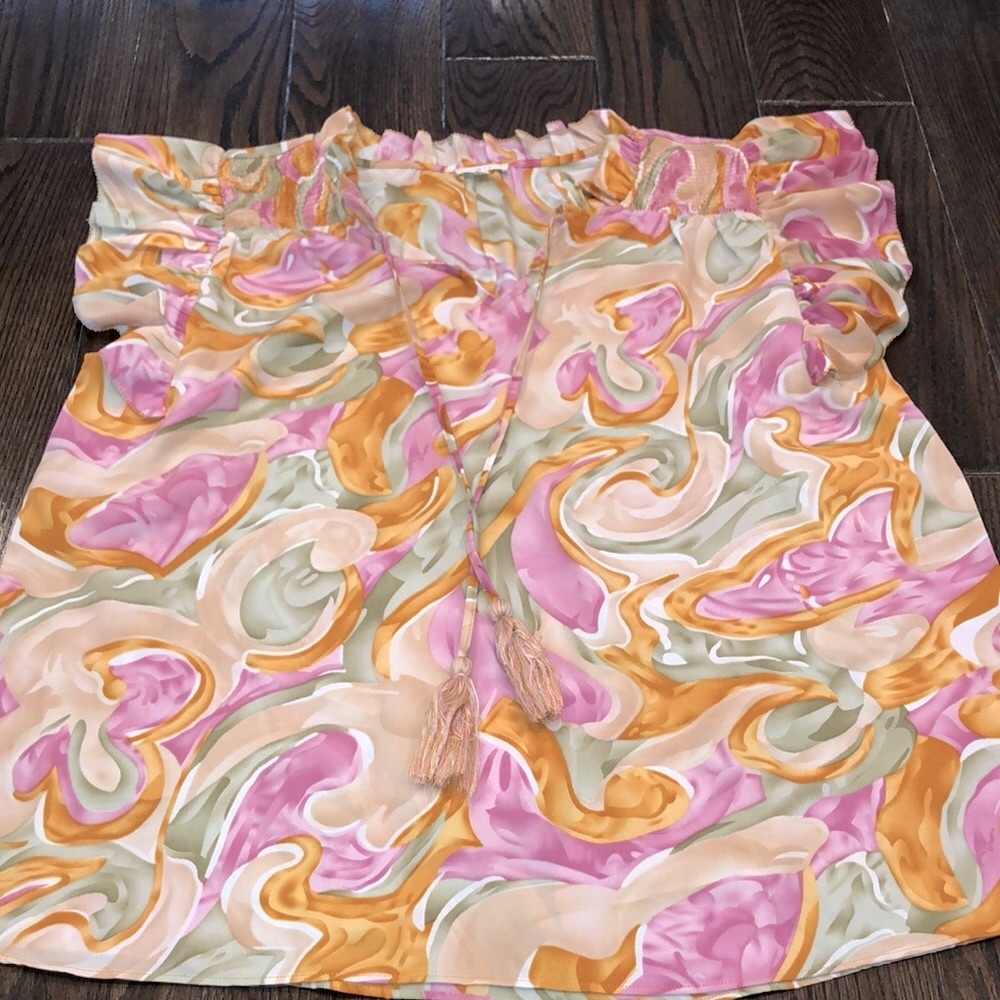 Jodifl print boho top size large with tassels